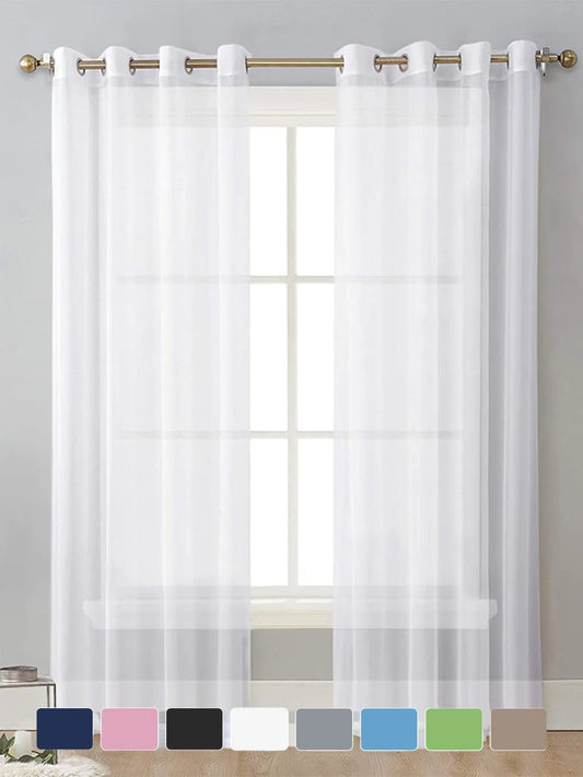 Cortina transparente moderna de color liso, cortinas de ventana para sala de estar, dormitorio, hogar, parte superior con ojales para ventana francesa, 1 pieza