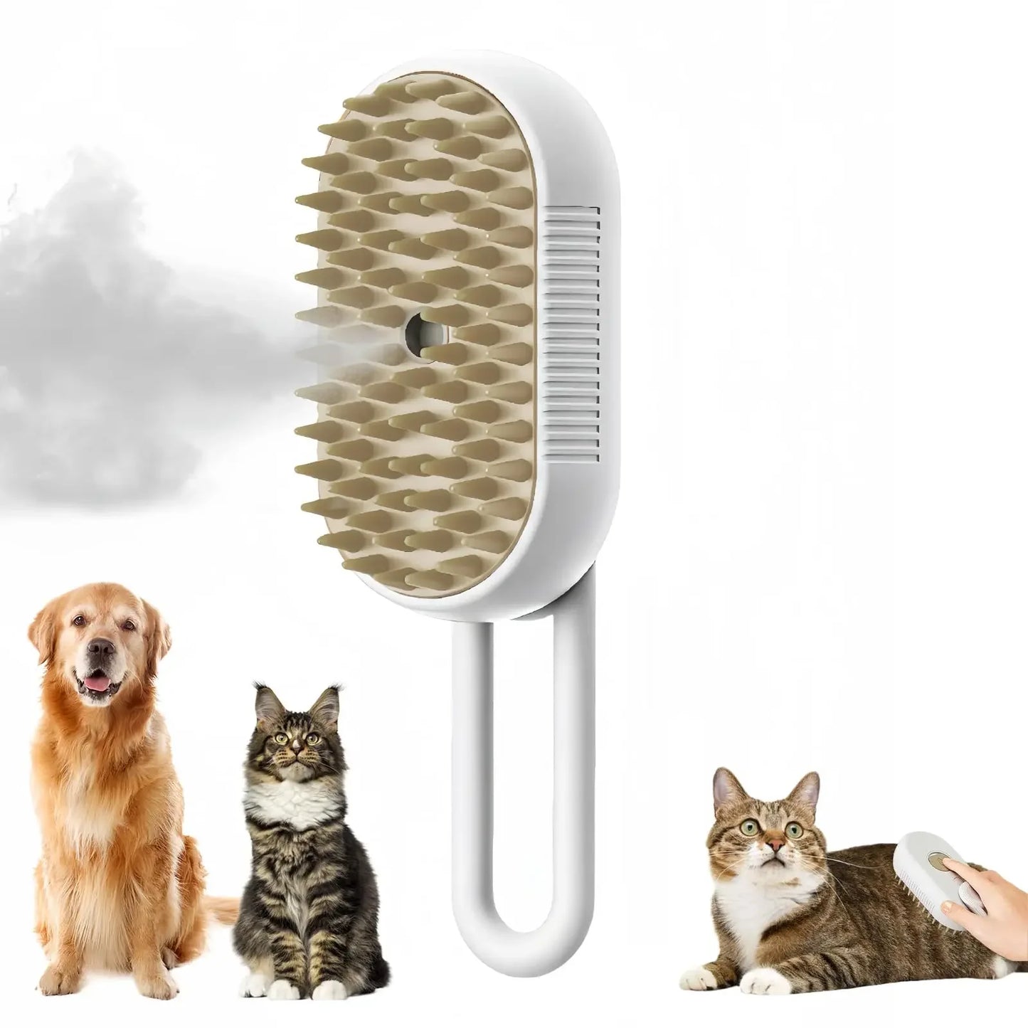 Brosse de Énergie à Vapeur 3 en 1 pour Chat et Chien, Peigne Pliable et Rotatif à un Bouton, Idéal pour le Bain et l'Épilation des Poils