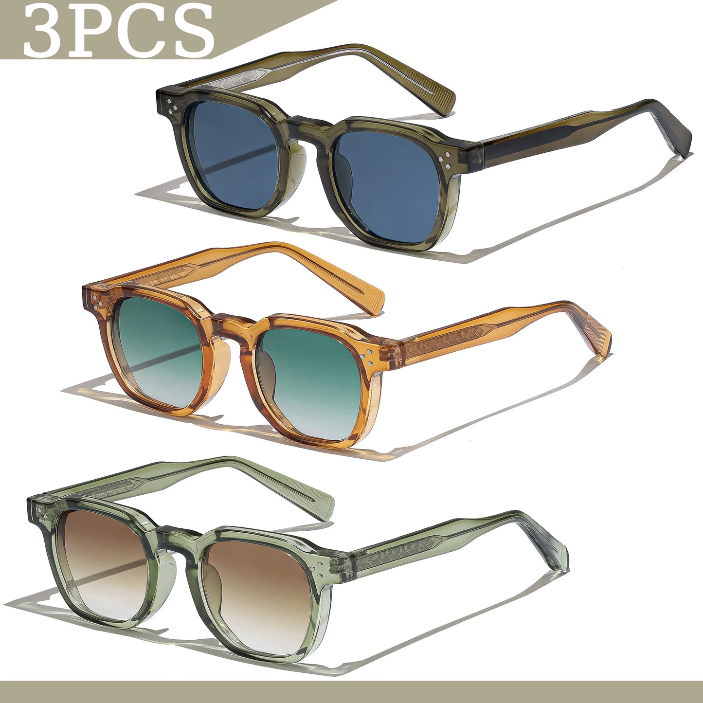 Lunettes de soleil carrées rétro pour hommes — mode punk, femmes, voyage, UV400, lot 1/2/3 pièces