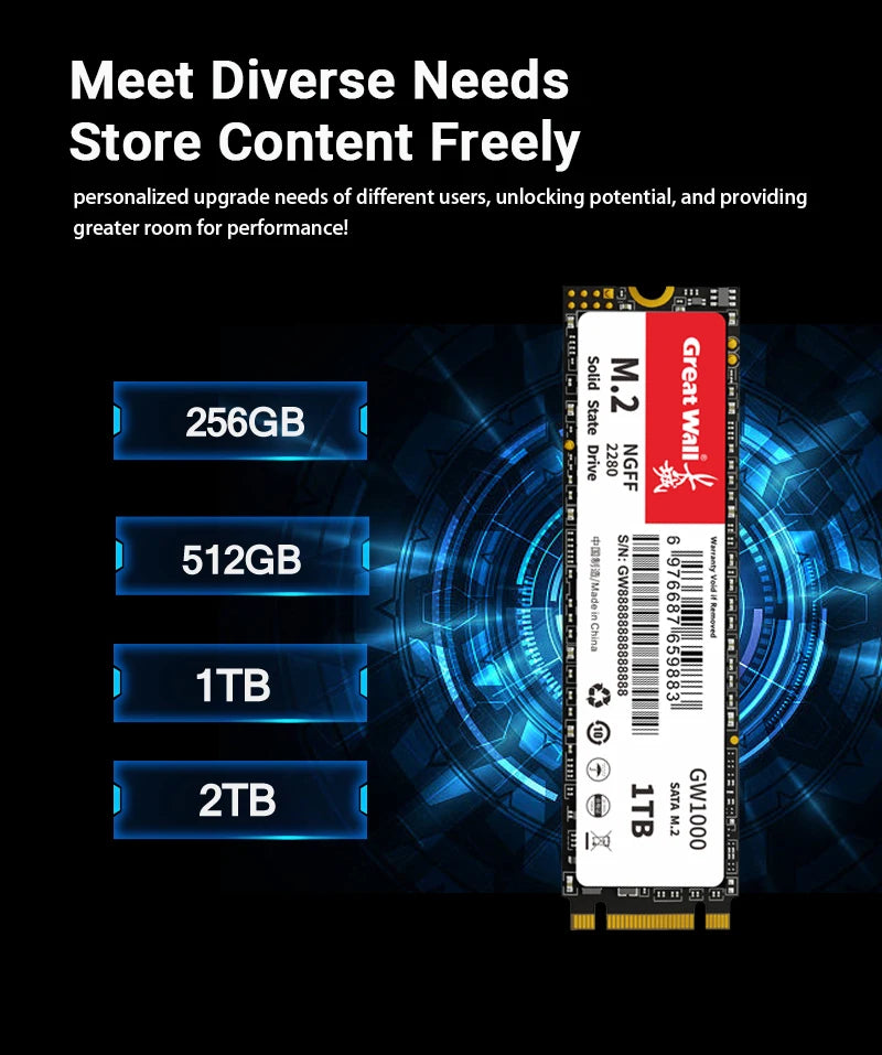 Disque SSD Great Wall M.2 2280 128 Go 256 Go 512 Go 1 To NGFF 2 To, disques à semi-conducteurs 540 Mo/s M2 SATA pour PC de bureau et ordinateur portable