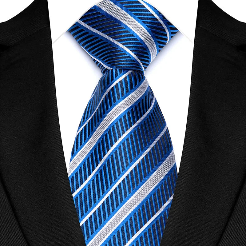 Cravate classique à rayures Paisley pour hommes — 8cm, Jacquard, bleu royal, accessoires, mariage