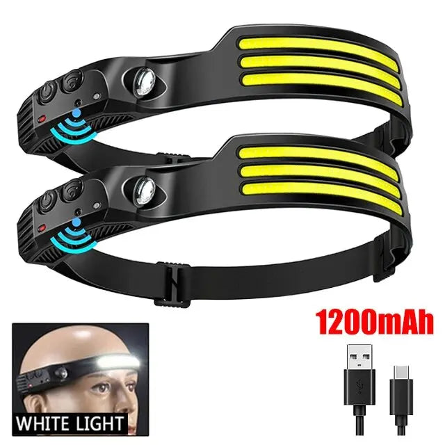 Lampe frontale de sauna à induction LED COB, batterie intégrée, lampe de poche aste USB, capteur de pêche, camping en plein air
