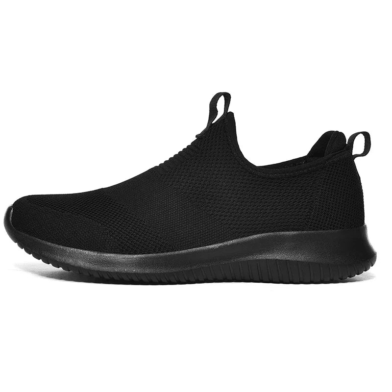 Men's Lightweight Flyknit Mesh Trainers, Casual Laceless Walking Shoes, Flat Sneakers, Large Sizes