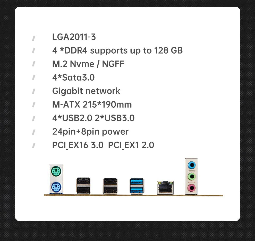 QIYIDA X99 carte mère D4 TPM2.0 LGA 2011 3 avec emplacement M.2 prise en charge X99 C612chip DDR4 mémoire SATA3.0 USB3.0 PCI16X