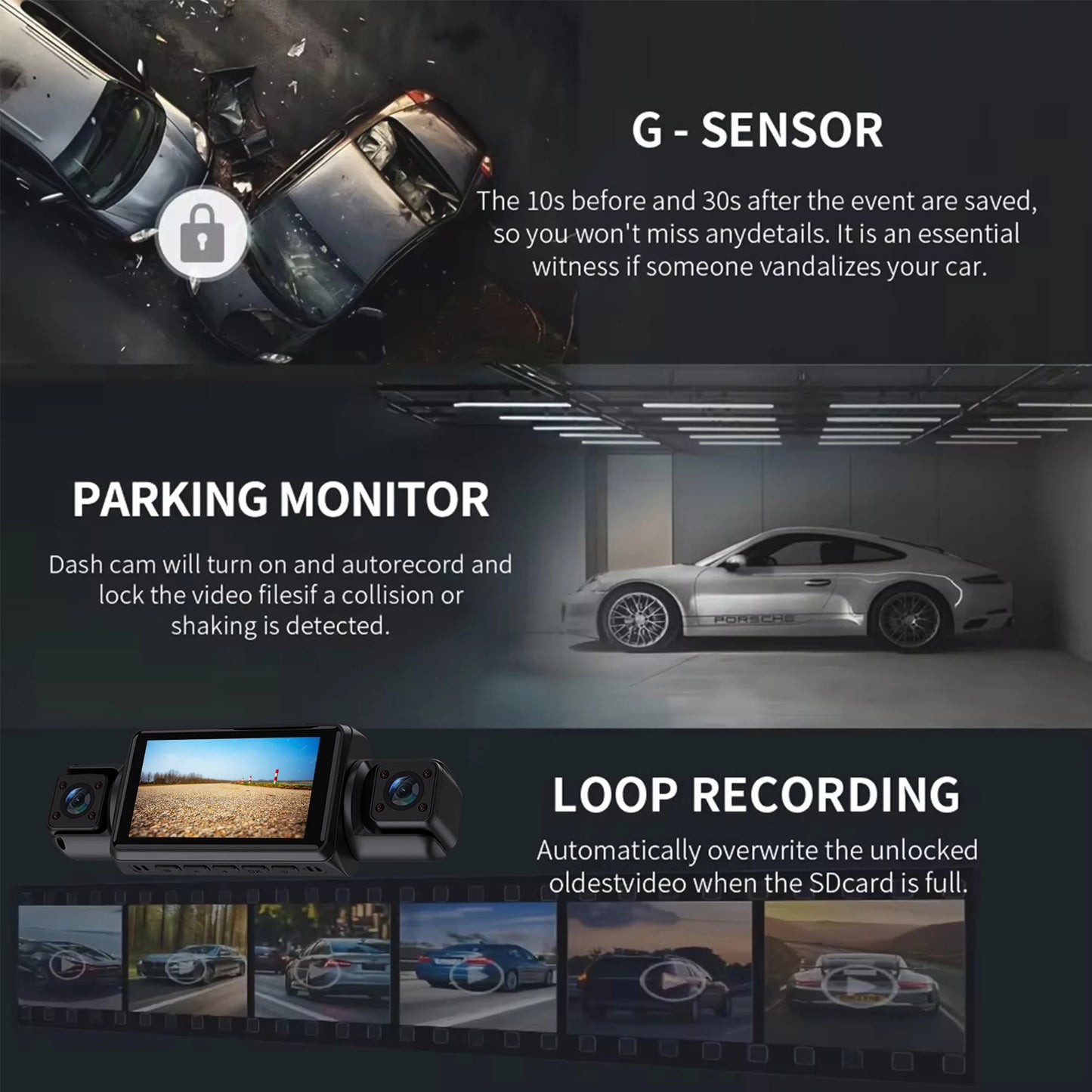 Dashcam WiFi 4 Canaux 1080P Boîte Noire — Avant Gauche Droite Arrière Vision Nocturne
