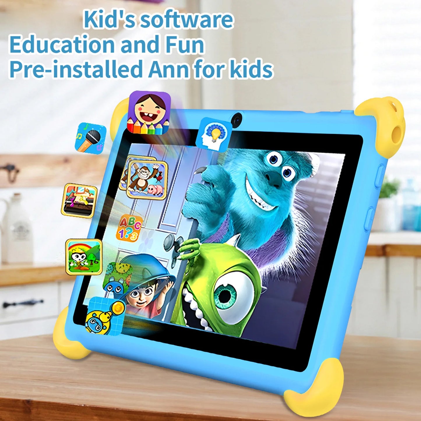 Tablette pour enfants de 7 pouces 5G avec motif de dessin animé, PC d'apprentissage et d'éducation Android avec étui à l'épreuve des enfants, tablette 4000mAh