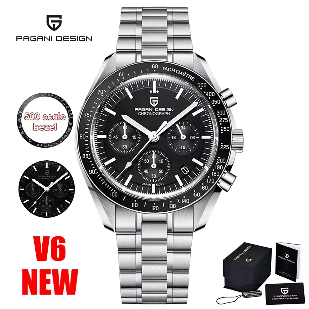 Montre à quartz de luxe pour hommes — chronographe VK63, miroir saphir AR, lumineuse, cadeau 2025