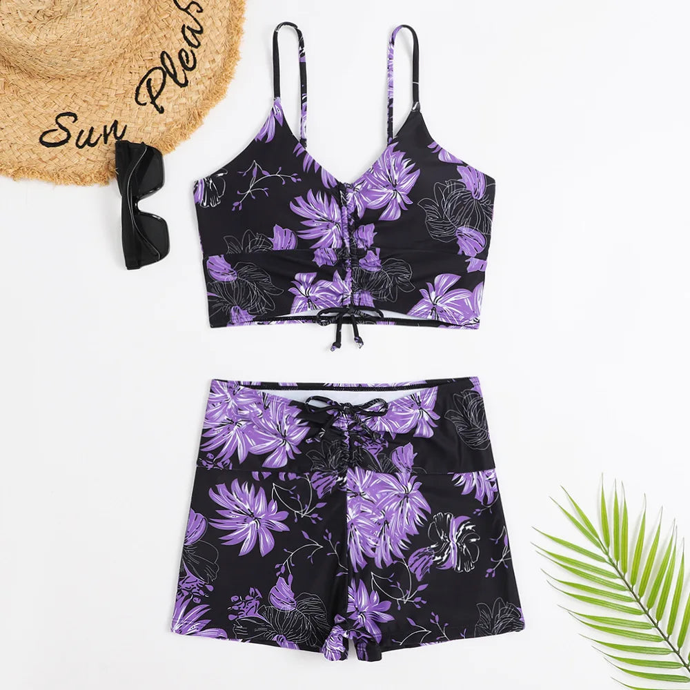 2025 taille haute Bikini maillot de bain femmes Push Up Bikini maillot de bain fleuri imprimé Bikini boxeurs maillots de bain maillot de bain maillot de bain