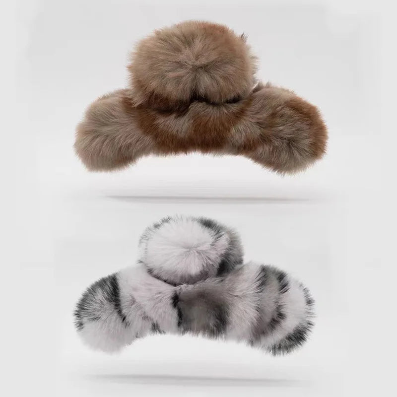 Grande pince en peluche avec une sensation haut de gamme, pince à cheveux poilue d'automne et d'hiver, tempérament féminin et coiffure, 1/2 pièces