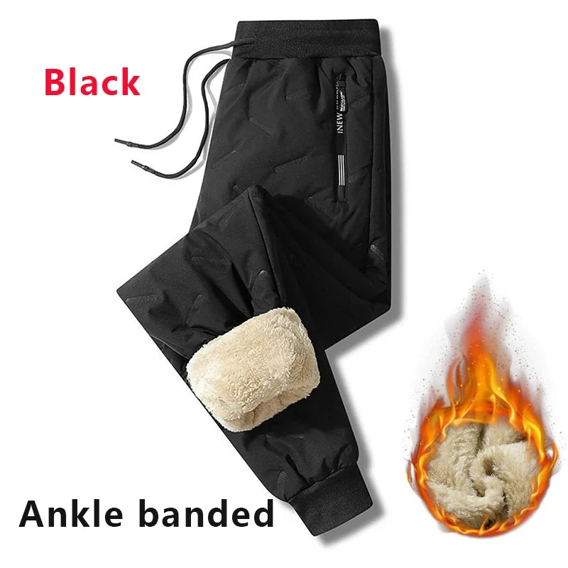 Men's Thermal Lambswool Sweatpants, Warm Cotton Pants, Waterproof Pants, Windproof Pants, Winter Sportswear, Plush Look, Smile, fjCasual
