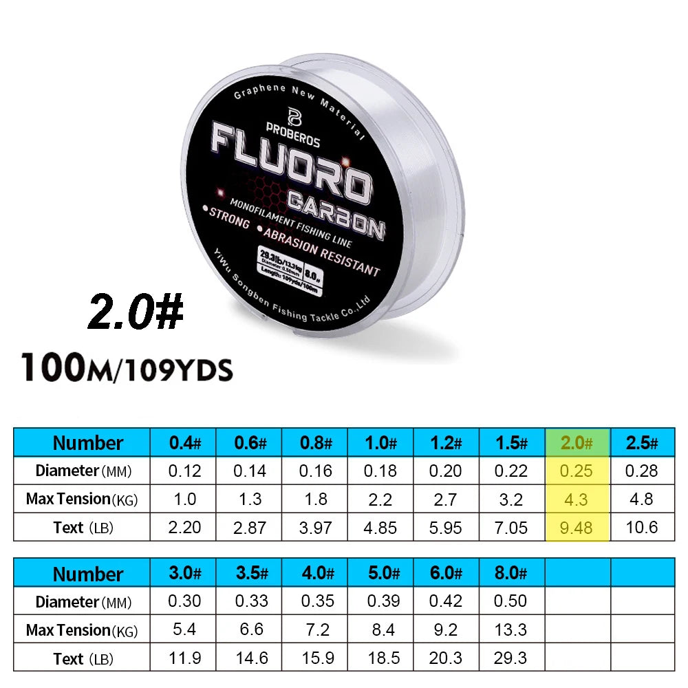 Fil de Pêche Fluorocarbone 100m — Monofilament 2.2 à 29.3 lb Carpe & Leader