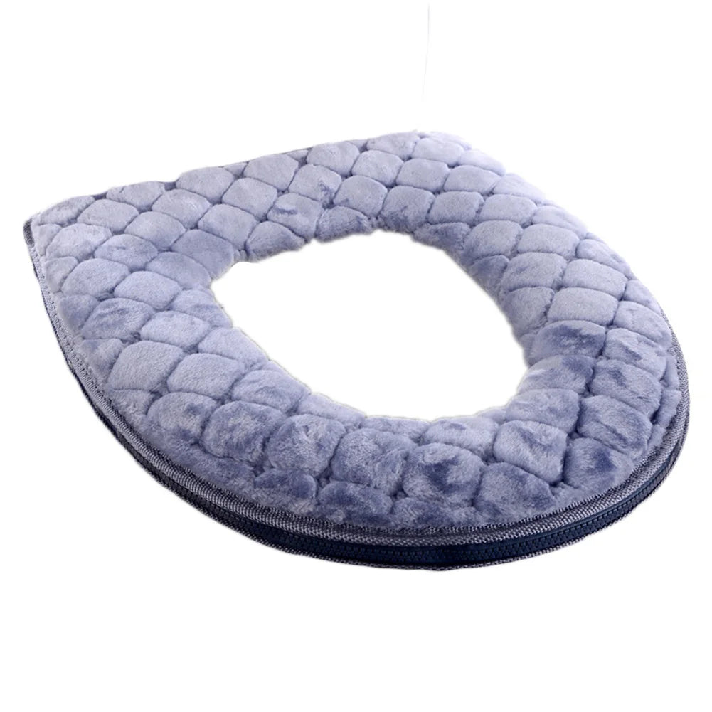 Funda para asiento de inodoro de baño, cojín de felpa suave y cálido de invierno, lavable, tipo O, suministros para el hogar de 37 cm × 44 cm