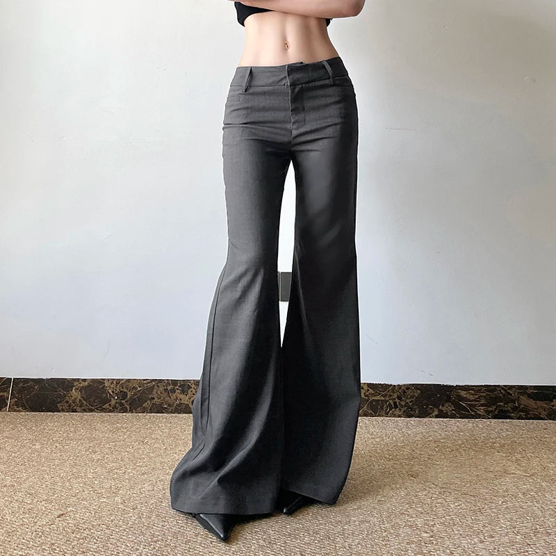 Pantalon de costume basique ajusté pour femme, tenue de bureau, couleur unie, Y2K, élégant, mode, taille basse, évasé, automne et printemps, 2025