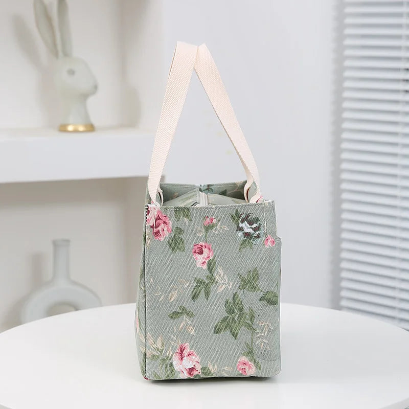 Sac à déjeuner esthétique imprimé Floral, sac à Bento isolé de grande capacité, sac à main isotherme pour l'école, le travail, les voyages et le pique-nique