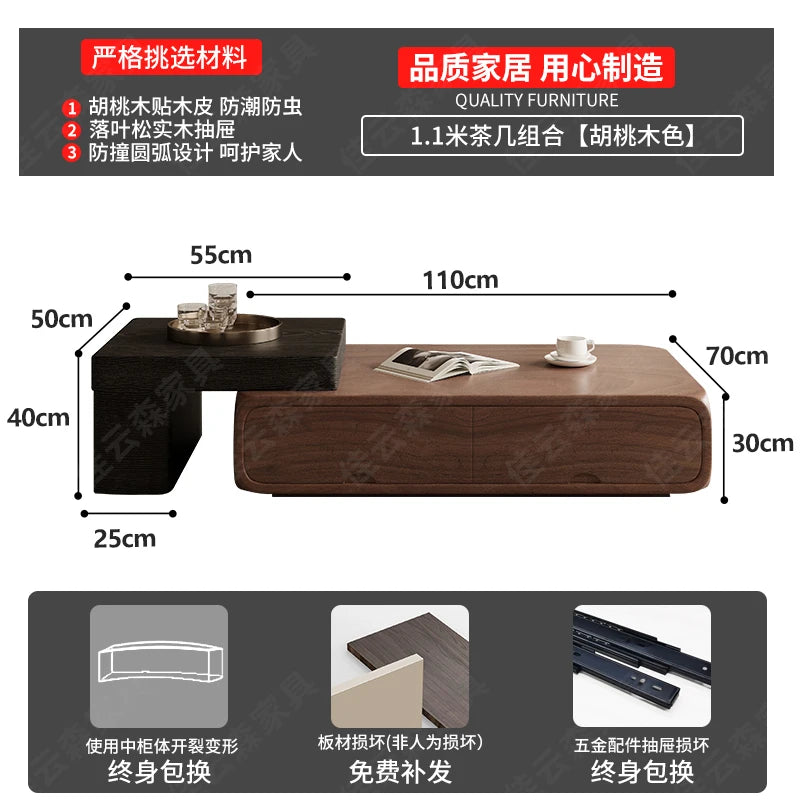 Walnut Small Coffee Table Combination Apartment Living Room Side Tables Household Modern Cream Mesa De Centro Sala Furniture