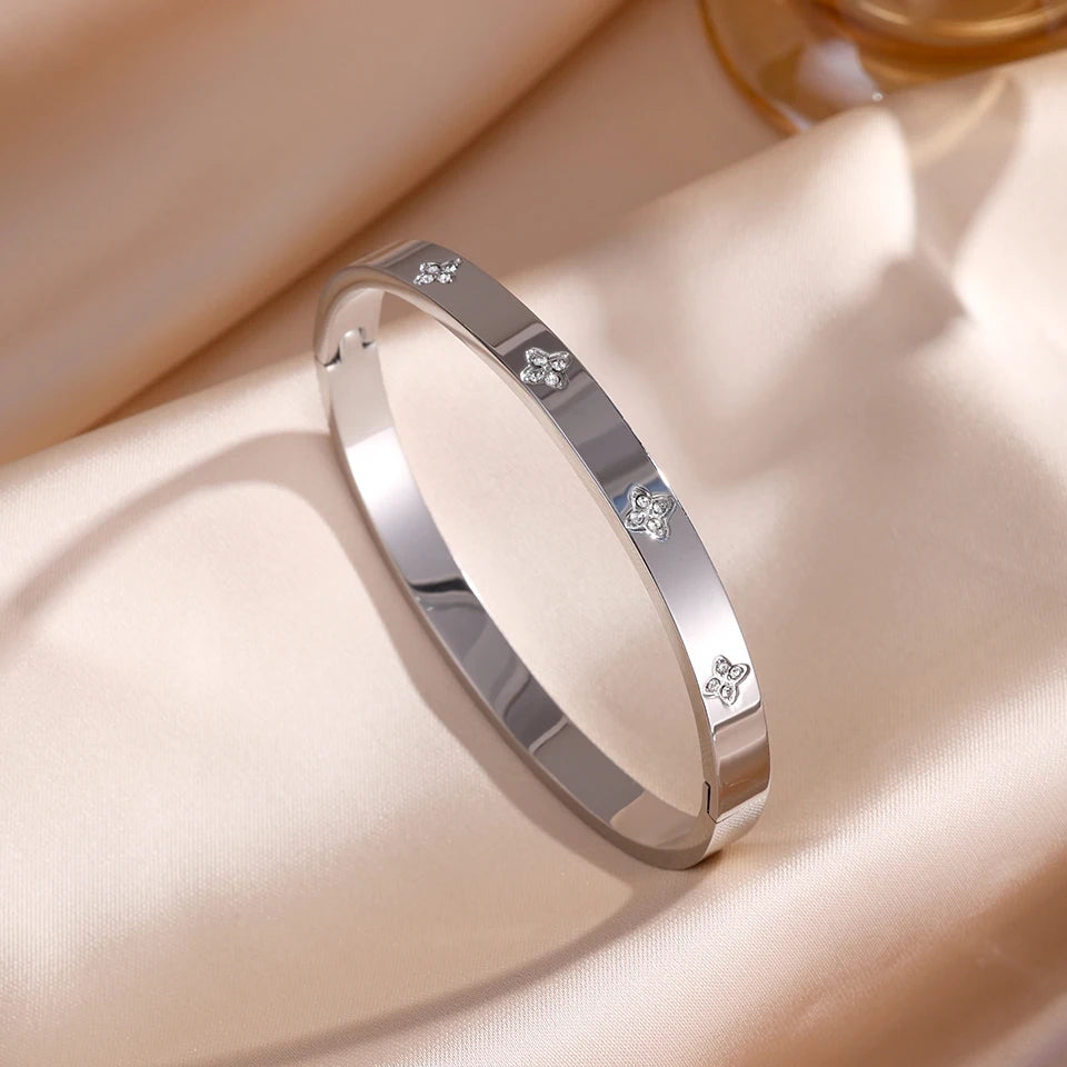 ZAKOL 5/1 piezas conjunto de pulseras de acero inoxidable con incrustaciones de circonita brillante para mujer, brazaletes apilables de moda que no se decoloran, joyería de regalo