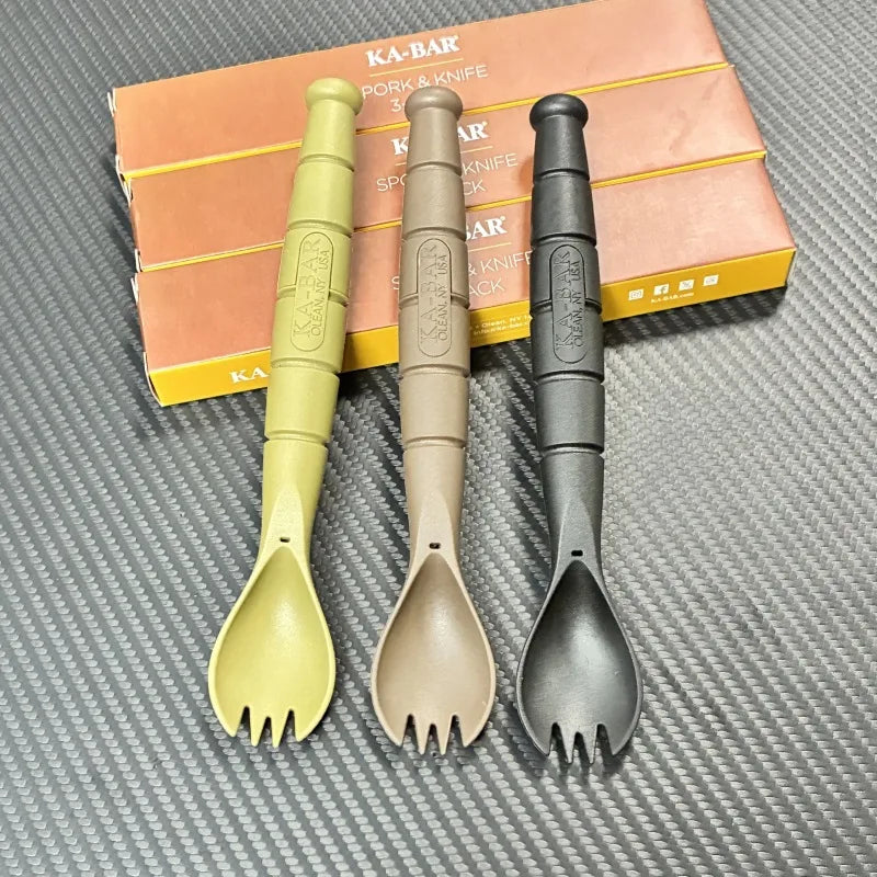 Mini ensemble de couverts tactiques EDC, outil multifonction d'extérieur, fourchette cuillère couteau Combo Camping randonnée équipement essentiel