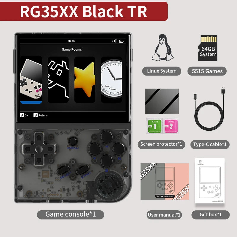 Console de jeu rétro portable — écran IPS 3,5", Linux, WiFi, Bluetooth, HDMI, 5000+ jeux, 64 Go