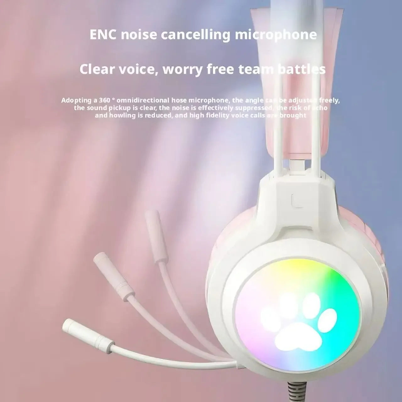 Casque gaming oreilles de chat filaire — suppression du bruit, éclairage LED, son surround FPS, avec micro