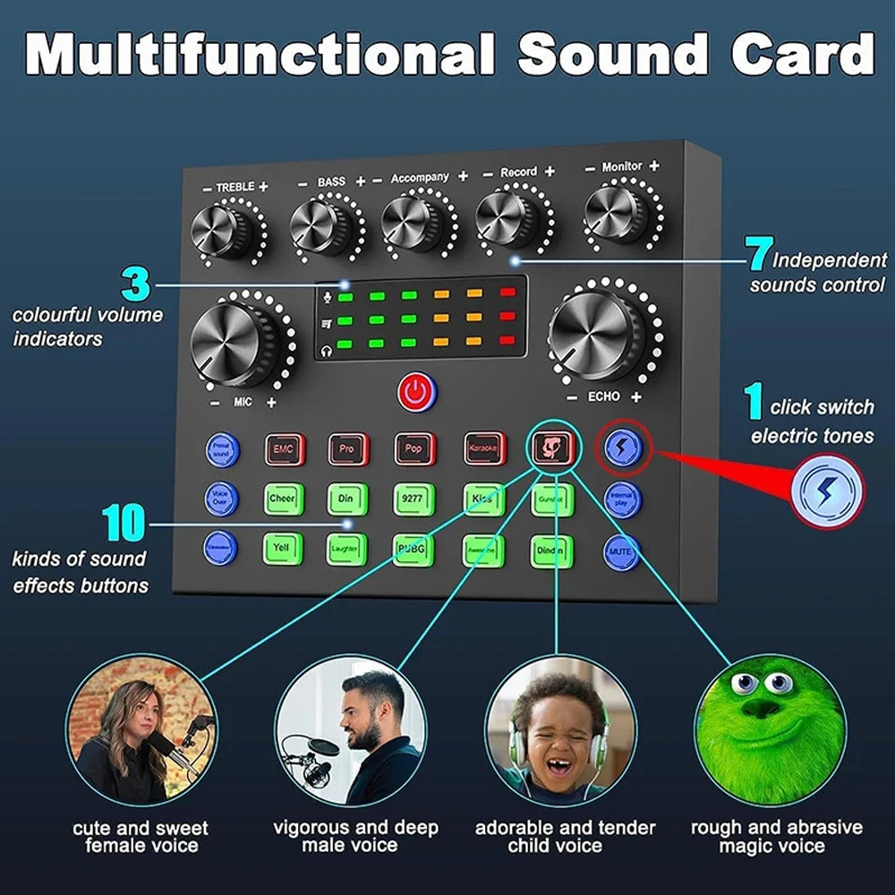 V8S – Kit carte son live avec microphone pour streaming, enregistrement et DJ