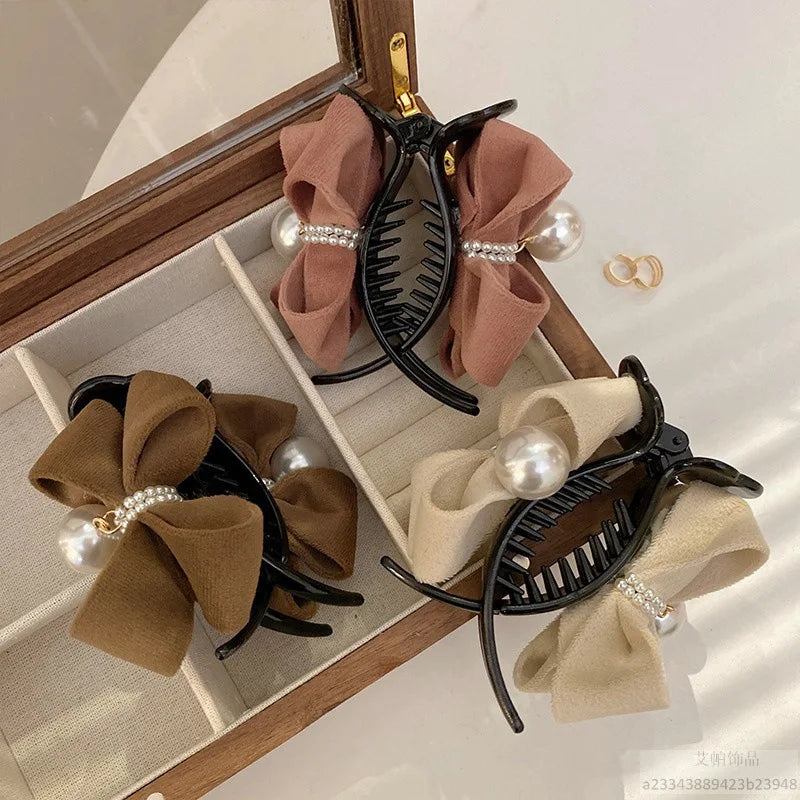 1 morceau d'arc, pince à perles, tempérament, pince requin, accessoire pour cheveux en tissu de Style doux coréen, Accessoires pour cheveux de fille