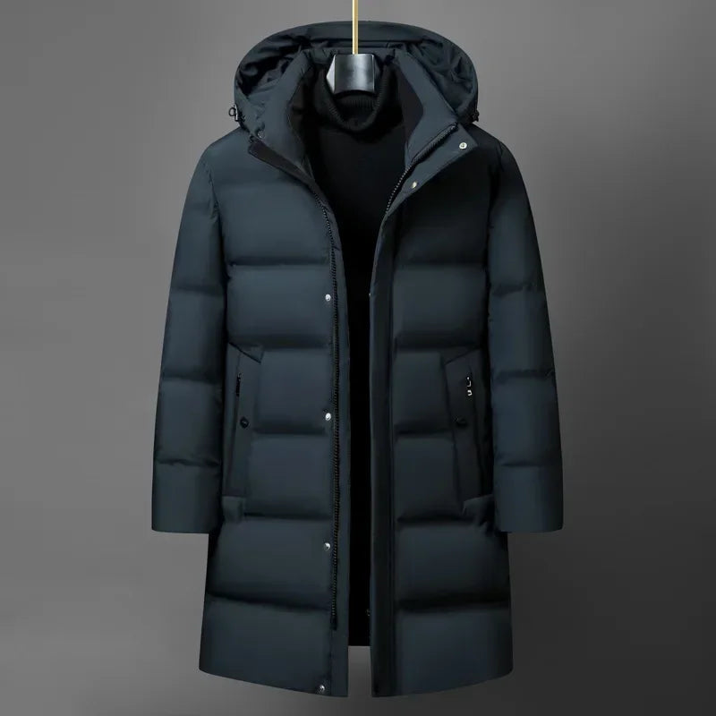 Doudoune homme hiver — col à capuche, blanc, canard, chaud, épais, longue, taille M-4XL