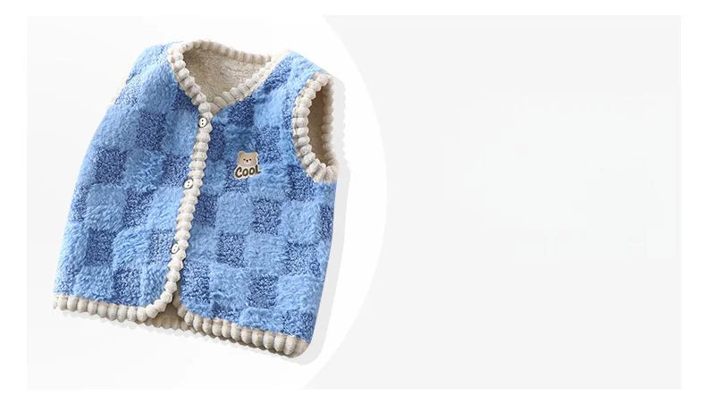 Manteau polaire pour enfants, Gilet chaud Double épaisseur, motif à carreaux, pour garçons et filles, vêtements d'extérieur sans manches, automne et hiver