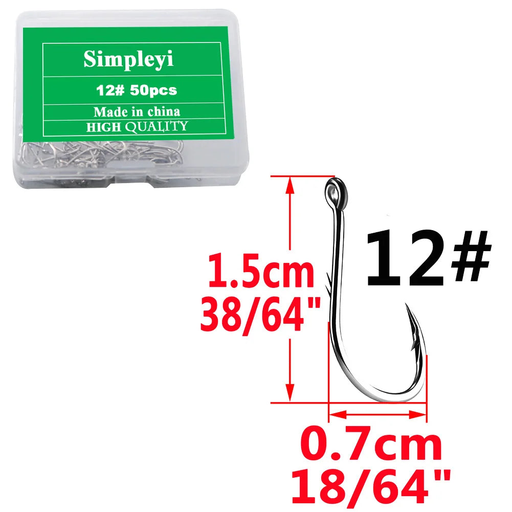 High carbon steel barbed fishing hooks, single circle hook set, sea worm, carp, fly fishing accessories, fish hook, 50 pieces per box