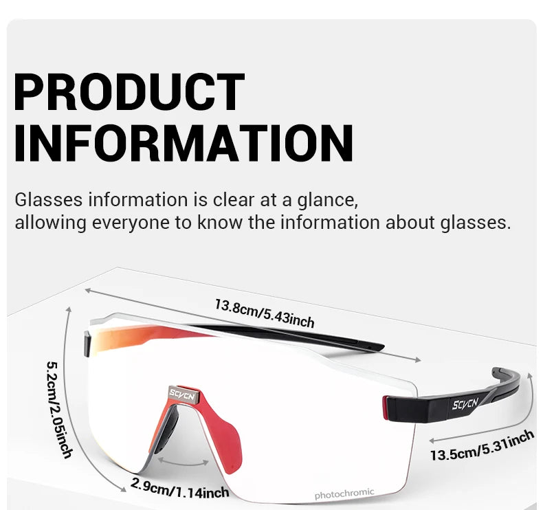 Lunettes de cyclisme photochromiques SCVCN pour hommes et femmes, lunettes de vélo de route et de VTT, lunettes de randonnée décontractées, coupe-vent