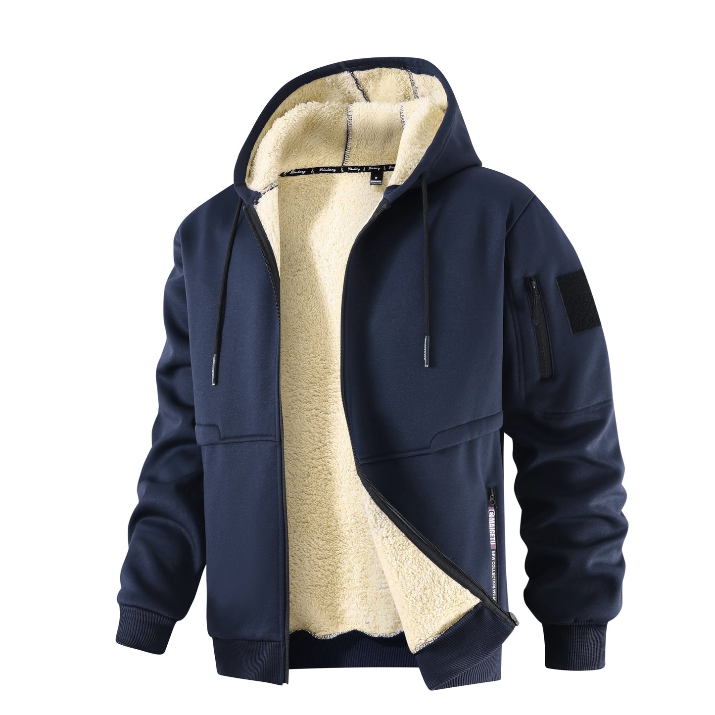Men's Winter Fleece Jacket, Casual Thick Wool Jacket, Warm Hooded Zip-Up Sweatshirt, Long Sleeve Sports Cardigan, Hooded Coat