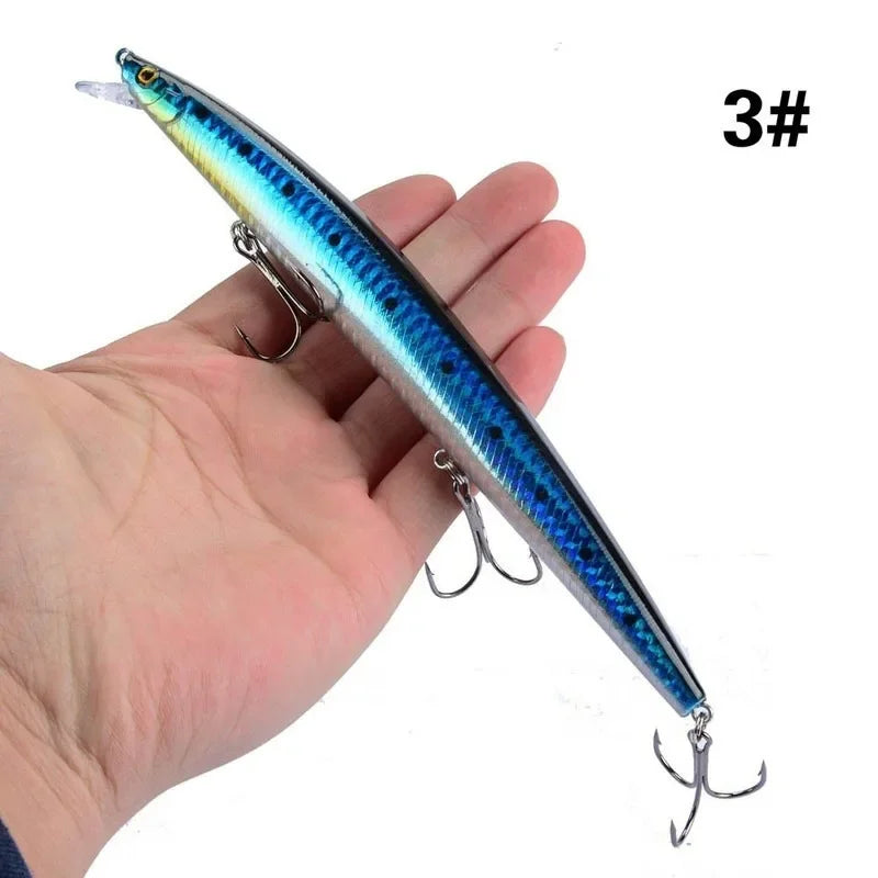 Leurre de pêche au vairon en plastique, appât Éldur, manivelle laser, gros faux poissons, appâts de pêche en mer, 16 couleurs, 18cm, 24g