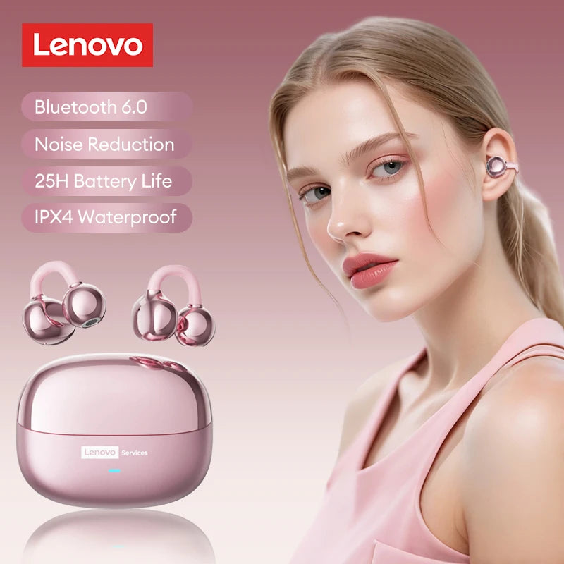 Auriculares Lenovo LE302 HIFI estéreo deportivos de clip abierto, Bluetooth 6.0 con cancelación de ruido y batería de larga duración