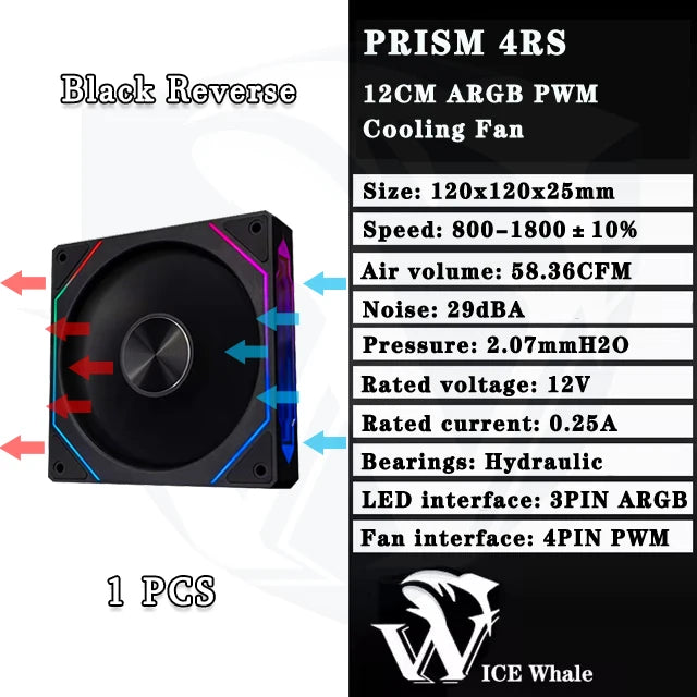 ICE baleine prisme 4RS ARGB PC boîtier ventilateur 120mm Infinity miroir conception carte mère éclairage synchronisation 4PIN PWM CPU refroidisseur ventilateur