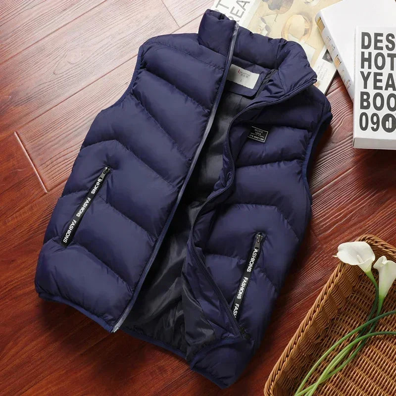 Men's Sleeveless Puffer Coats, Solid Color Down Vest, Winter Warm Gilet, Outerwear, Windbreaker, New Collection 2024