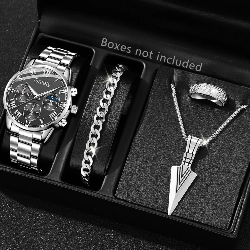 Men's Fashion Stainless Steel Watch Luxury Calendar Quartz Wristwatch Men's Business Watches for Men Clock Men's Watch