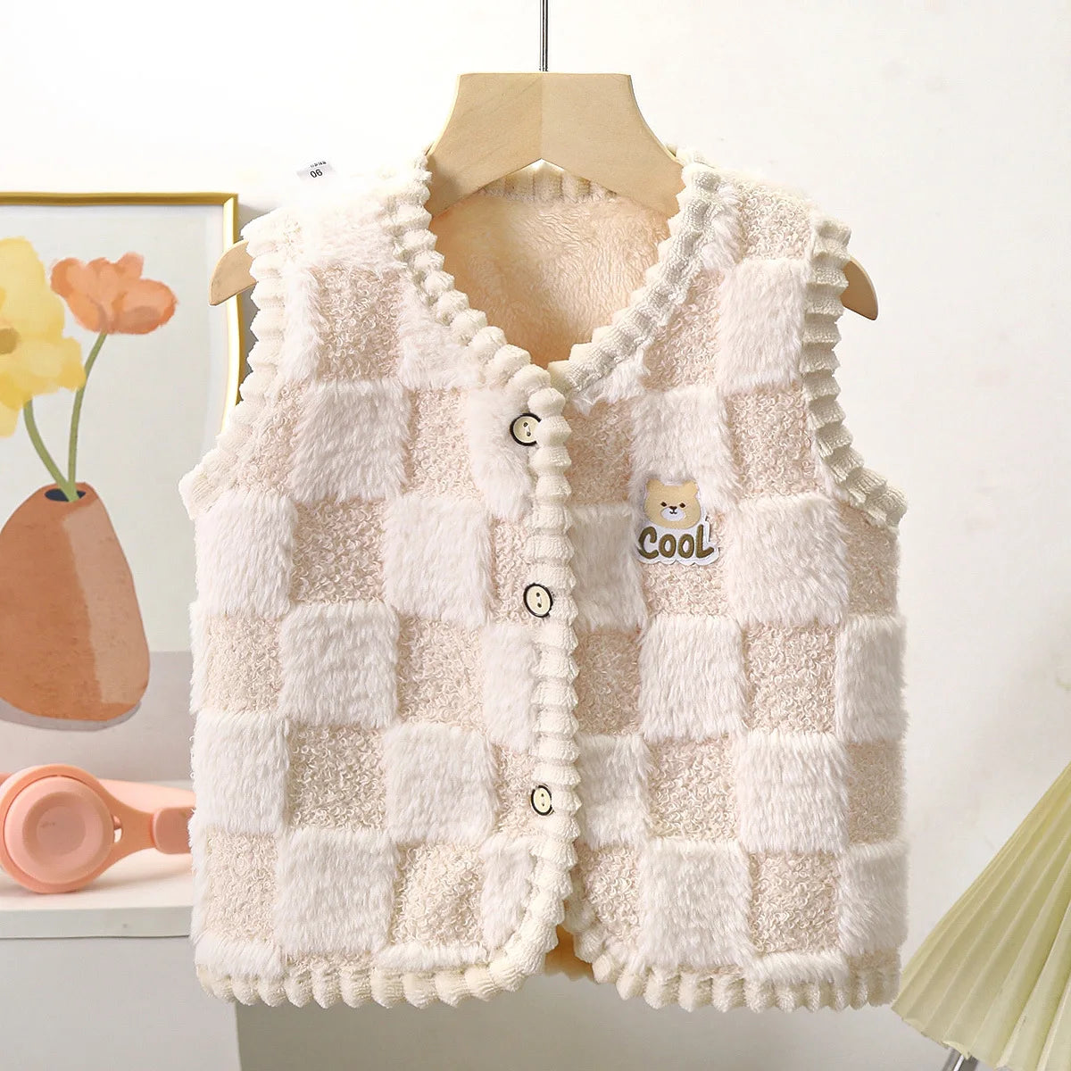 Manteau polaire pour enfants, Gilet chaud Double épaisseur, motif à carreaux, pour garçons et filles, vêtements d'extérieur sans manches, automne et hiver