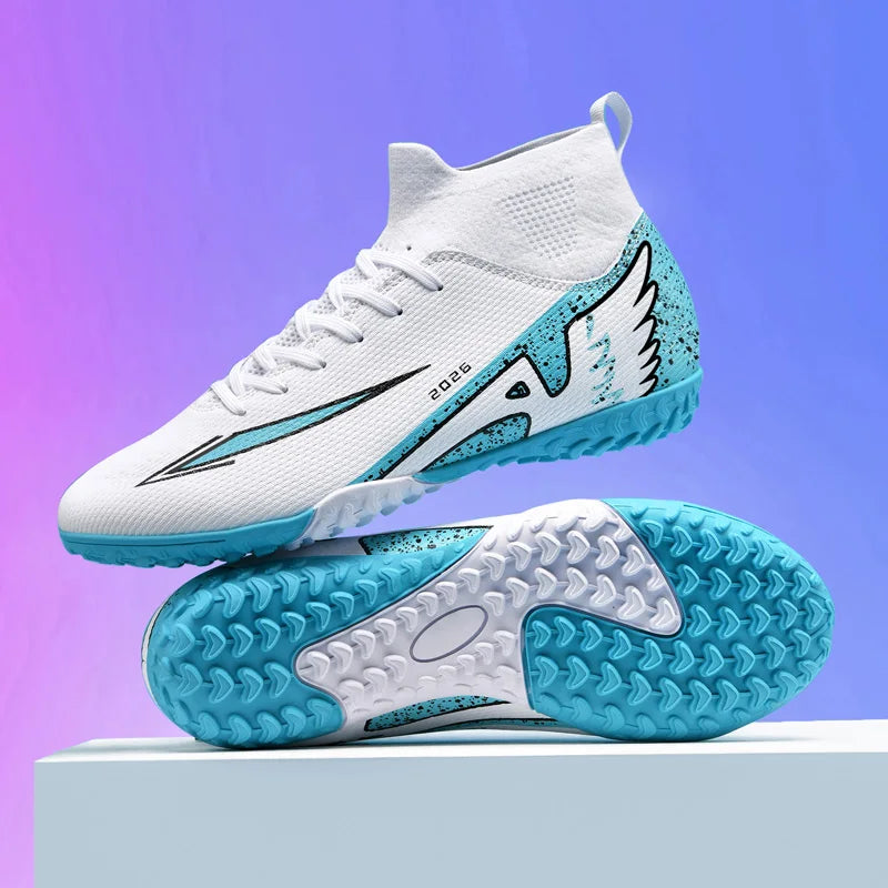 wrfskm Chaussures de Football Futsal Homme FG Montantes — Cuir Verni, Semelle TPR EU 31–48