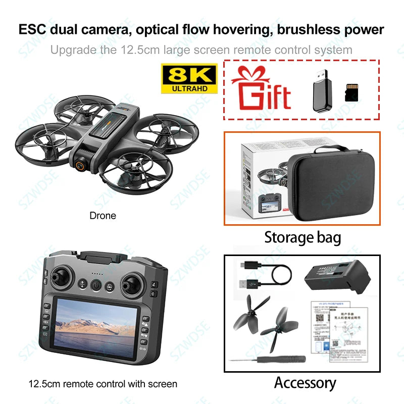Drone quadricoptère avec caméra professionnelle 8K — WiFi 5G FPV, grand écran 4,5 pouces, télécommande RC