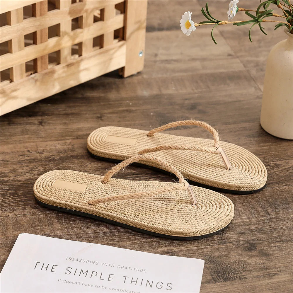 2025 Women Indoor Flat Shoes Slippers Linen Home Slippers Comfortable Lady Slipper Beach Slide Shoes for Women