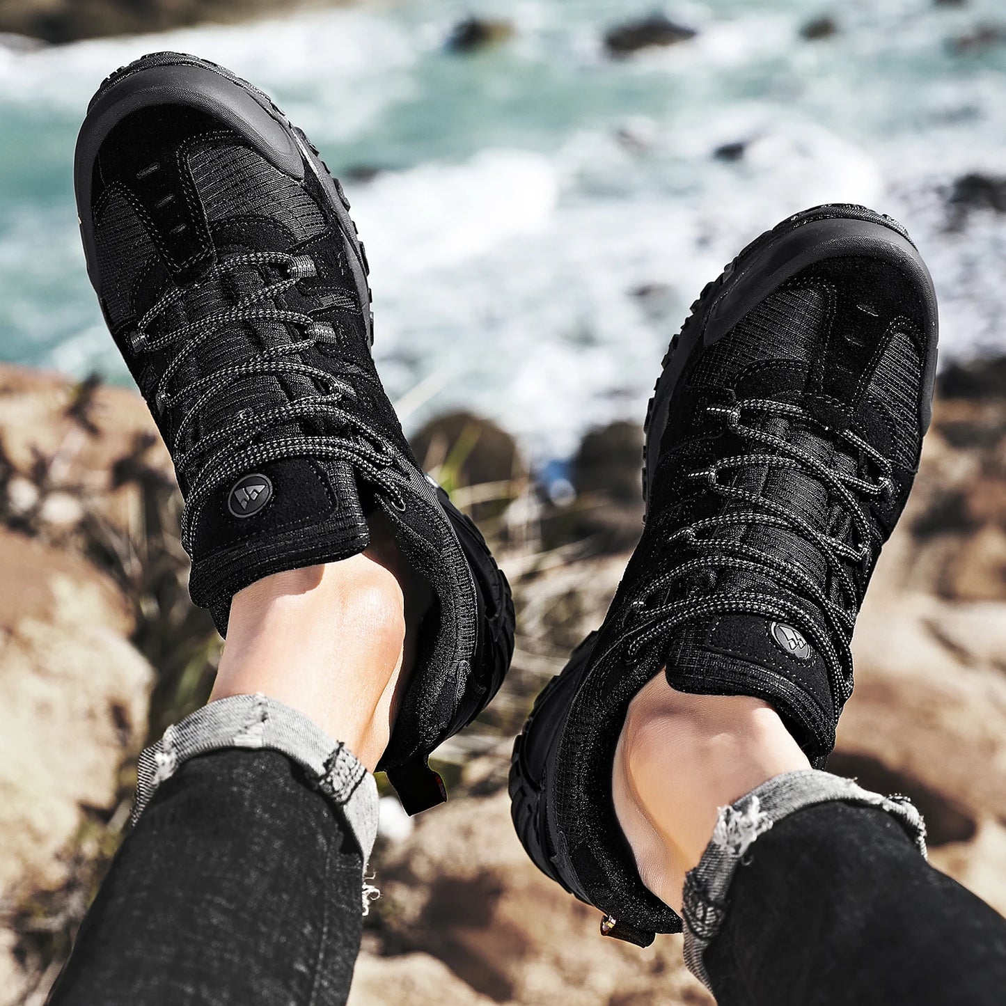 HIKEUP chaussures de randonnée pour hommes chaussures d'extérieur en daim et cuir résistant à l'usure hommes Trekking marche chasse baskets tactiques