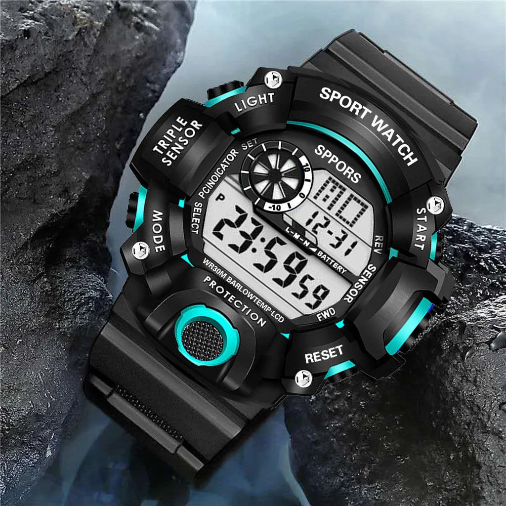 Montre pour hommes de mode sport montre-bracelet électronique grand cadran multifonctionnel étanche alarme lumineuse enfants montre militaire pour hommes