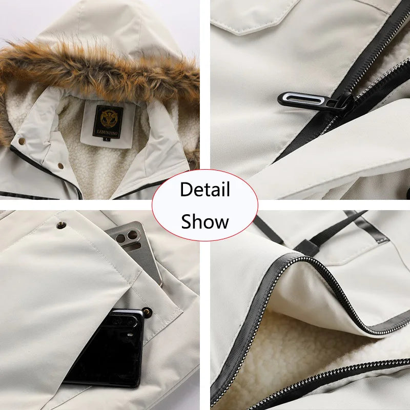 New Winter Men's Outerwear Warm Fleece Detachable Hooded Hiking Jacket Men Outdoor Windproof Casual Fashion Jacket Coat Male Clothes