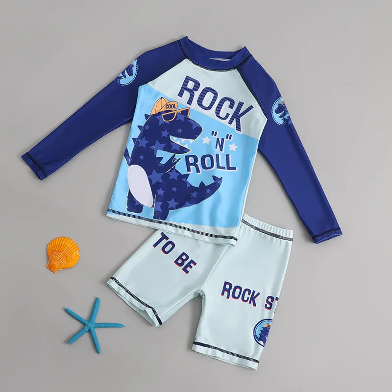 Garçons filles dessin animé mignon maillots de bain printemps été plage vêtements ensemble Protection solaire à manches longues maillots de bain enfants maillot de bain