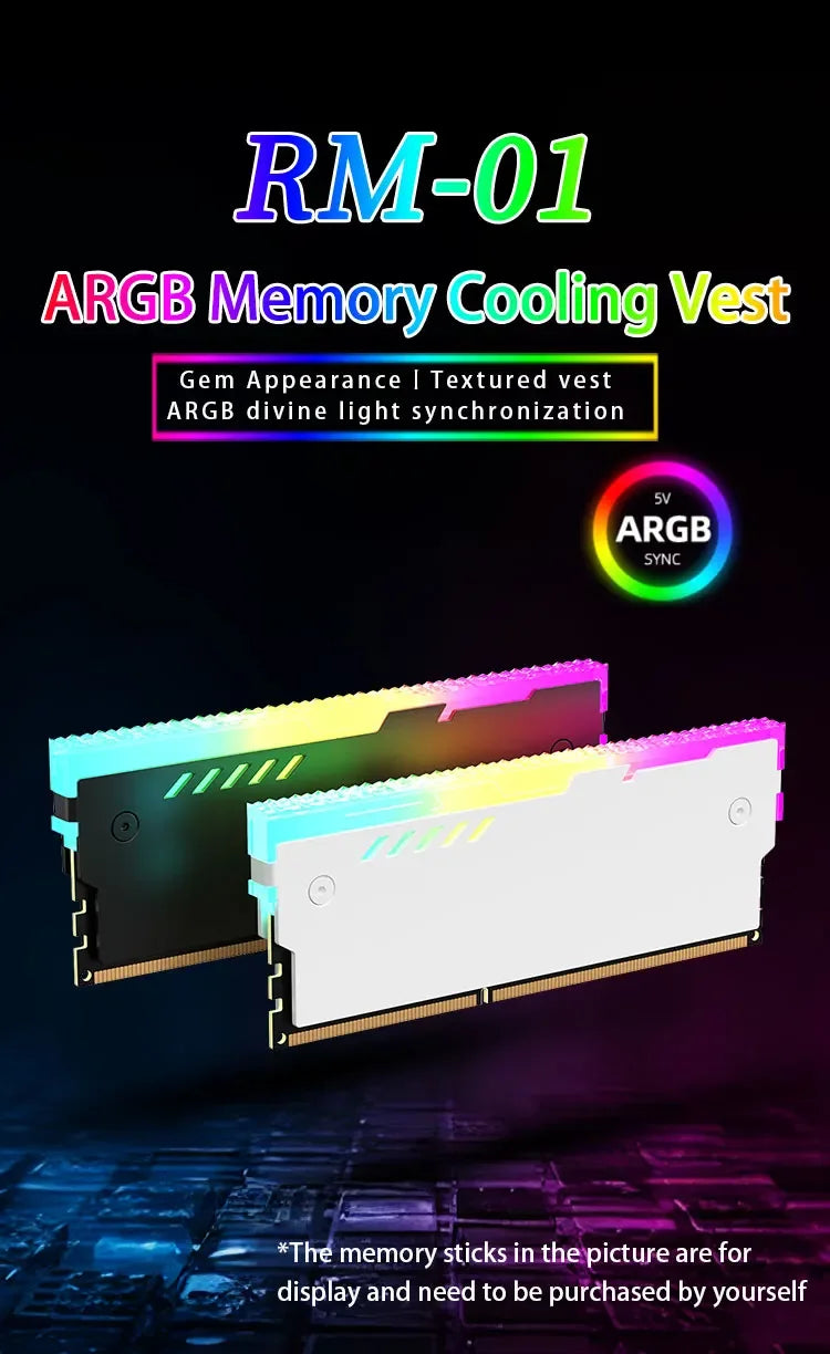 Dissipateur thermique de mémoire PC RM-1 gilet de refroidissement RAM 5V-3PIN ARGB RAM dissipateur thermique Aura Sync pour ordinateur de bureau mémoire DDR3 DDR4 DDR5 DDR2