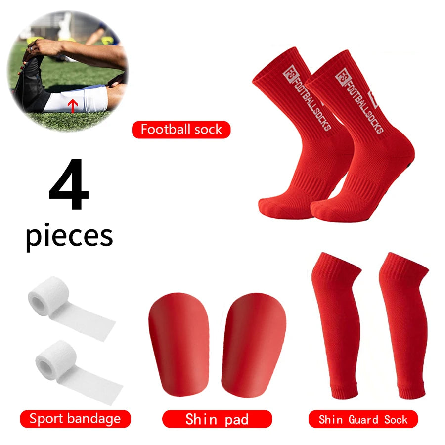Kit Football 4 Pièces — Chaussettes + Manchons Protège-Tibias + Bandages