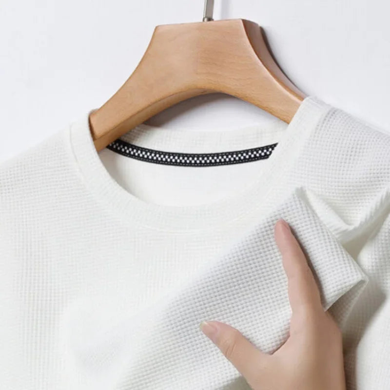 T-Shirt Gaufré Col Rond Homme — Nouveau Manches Courtes Été