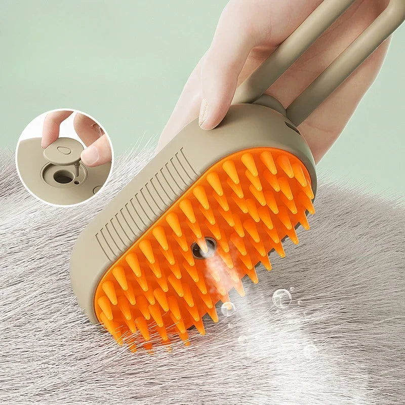 Brosse de Énergie à Vapeur 3 en 1 pour Chat et Chien, Peigne Pliable et Rotatif à un Bouton, Idéal pour le Bain et l'Épilation des Poils