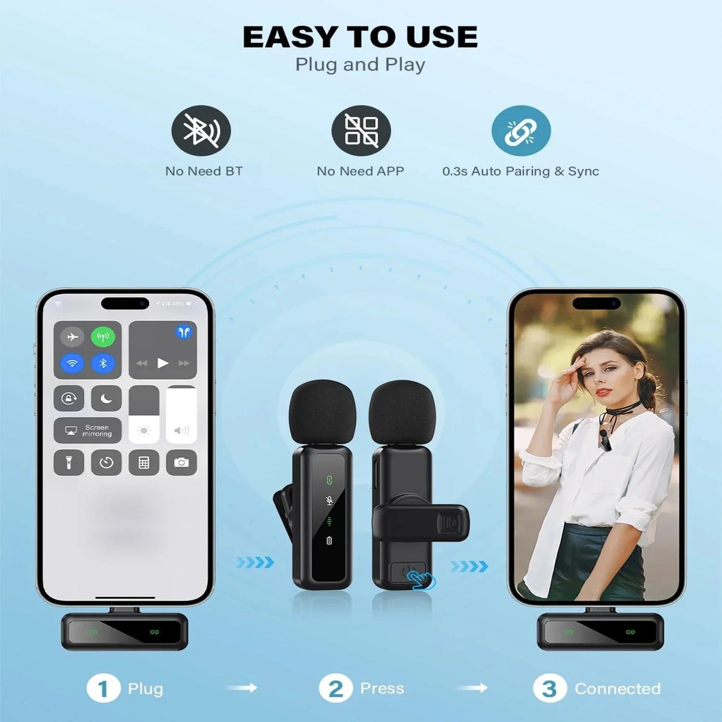 Micrófono Lavalier Inalámbrico Portátil Lenovo Mini para Transmisiones en Vivo, Videojuegos, Grabación de Audio y Video, iPhone, Android