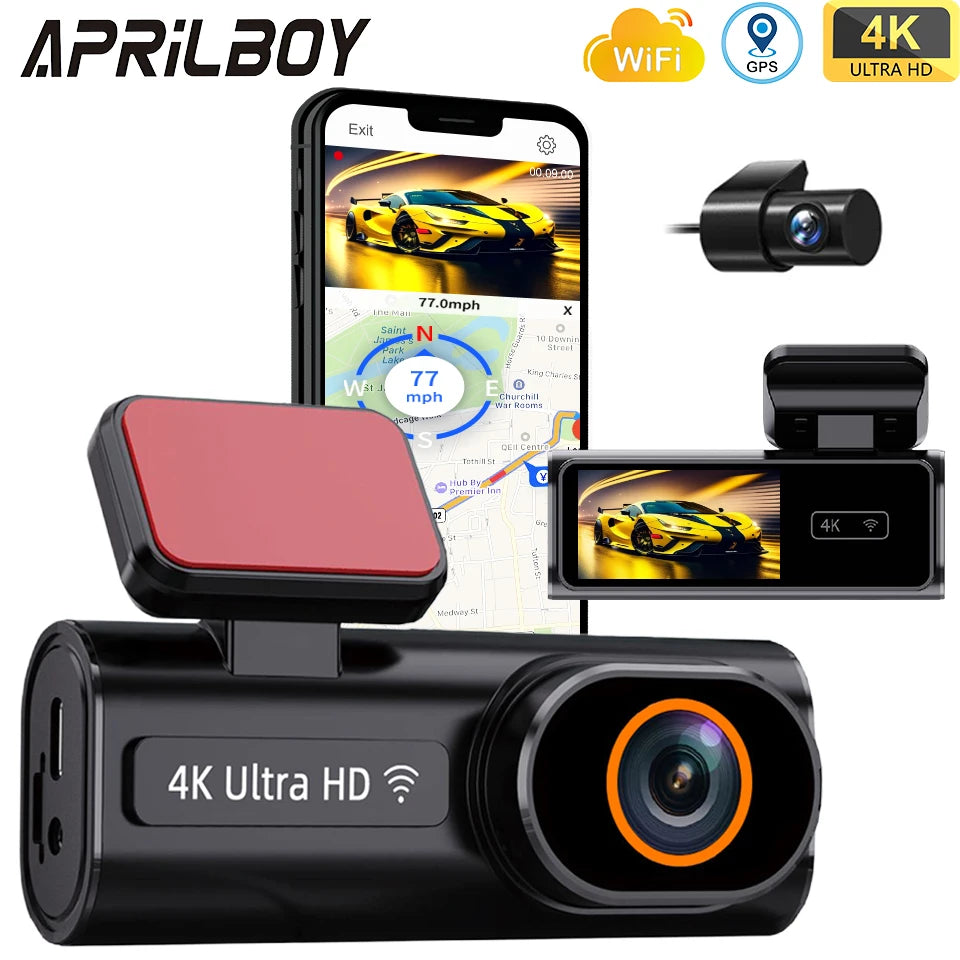 Ultra HD 4K Car Front Dash Cam, Mini WIFI DVR Black Box, with 24H Parking Monitor, Night Vision, Optional GPS/Rear View Camera