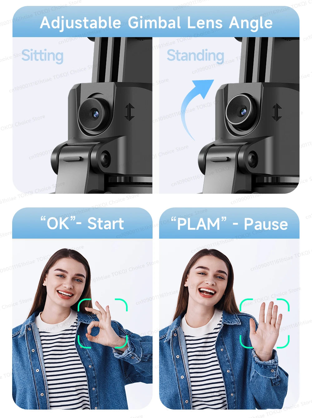 TOKQI C17 – Trépied selfie 360° avec suivi IA automatique, télécommande et lumière de remplissage